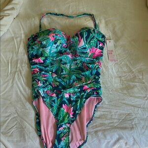Lilly Pulitzer One Piece Swimsuit in Turquoise with Tropical Print